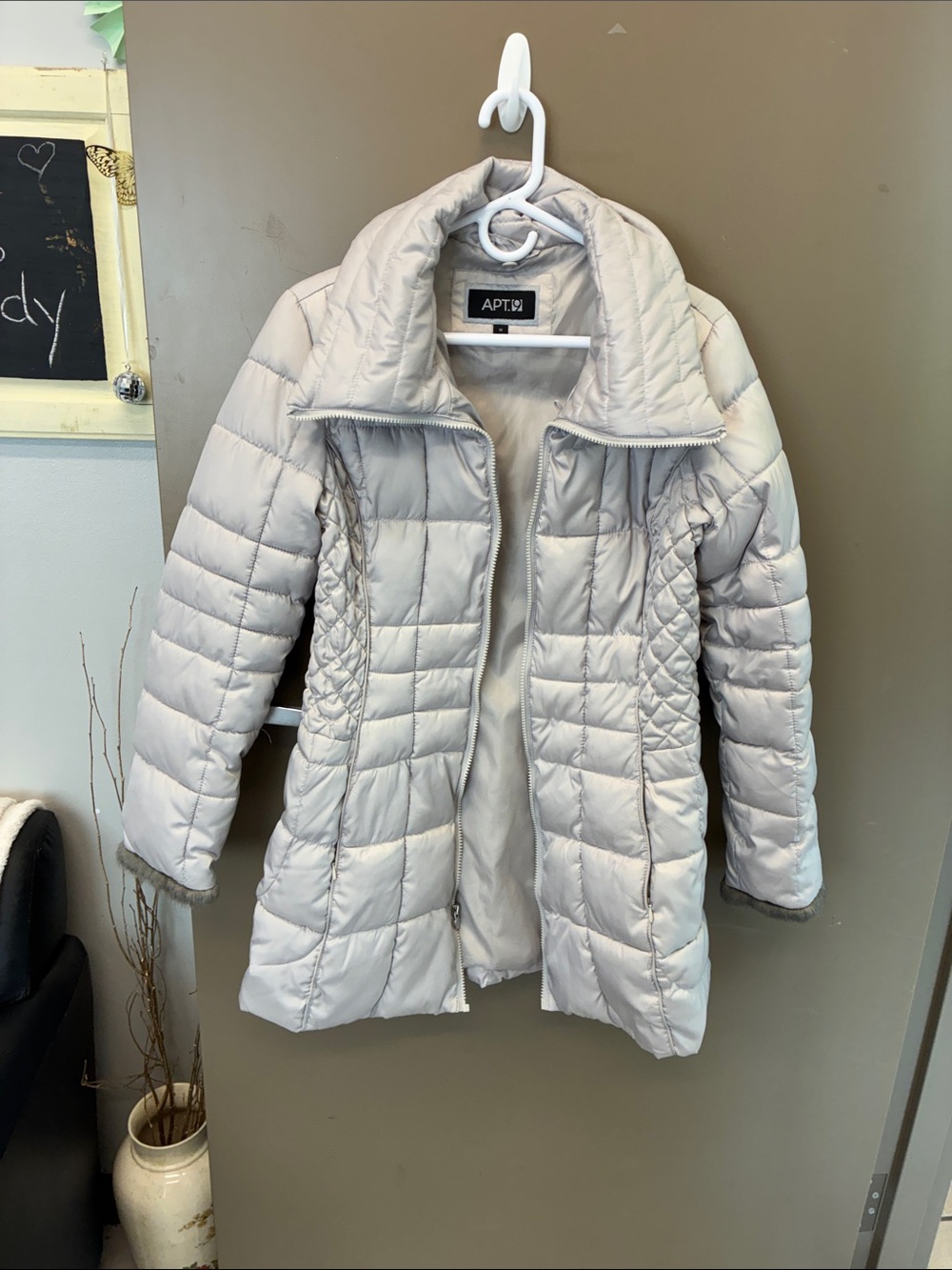 APT. 9 Light Gray Quilted Puffer Coat for Women